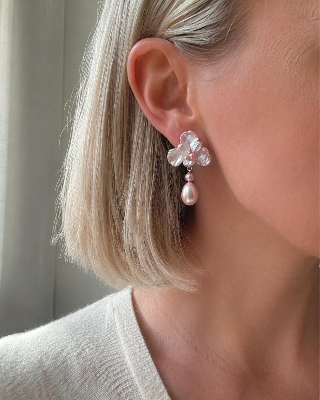 Women’s Baroque Pearl Flower Earrings with Pink Pearl Drops