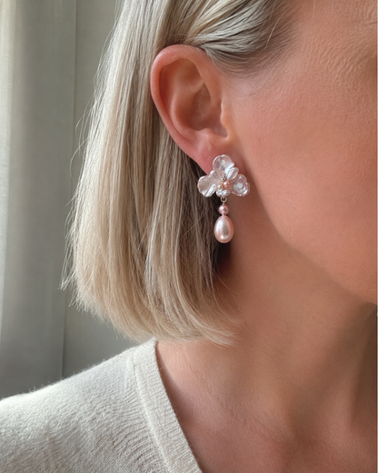 Women’s Baroque Pearl Flower Earrings with Pink Pearl Drops