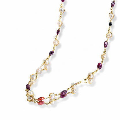 Seraphine Long Pearl & Purple Gemstone Necklace
