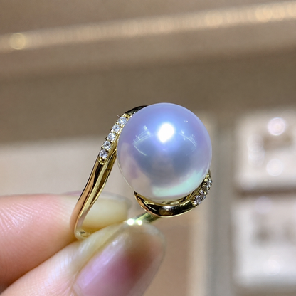 Cultured Pearl Adjustable Pavé Ring