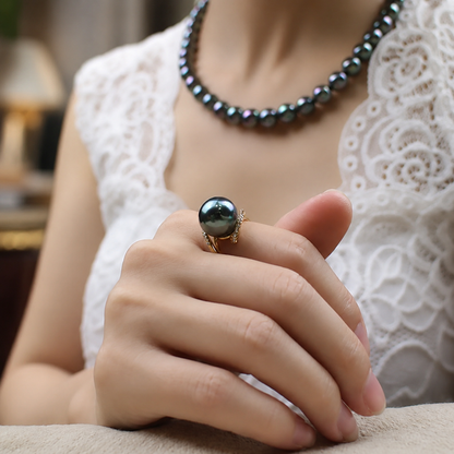 Cultured Pearl Adjustable Pavé Ring