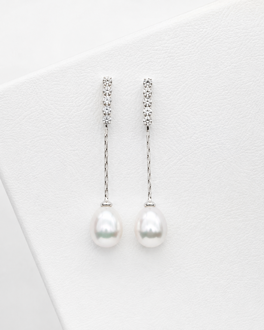 Long Natural Pearl Earrings with Fine Silver Chains