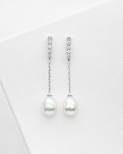 Long Natural Pearl Earrings with Fine Silver Chains