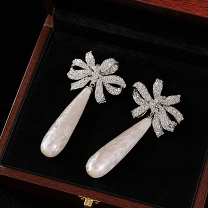 Elongated Baroque Pearl Bow Drop Earrings