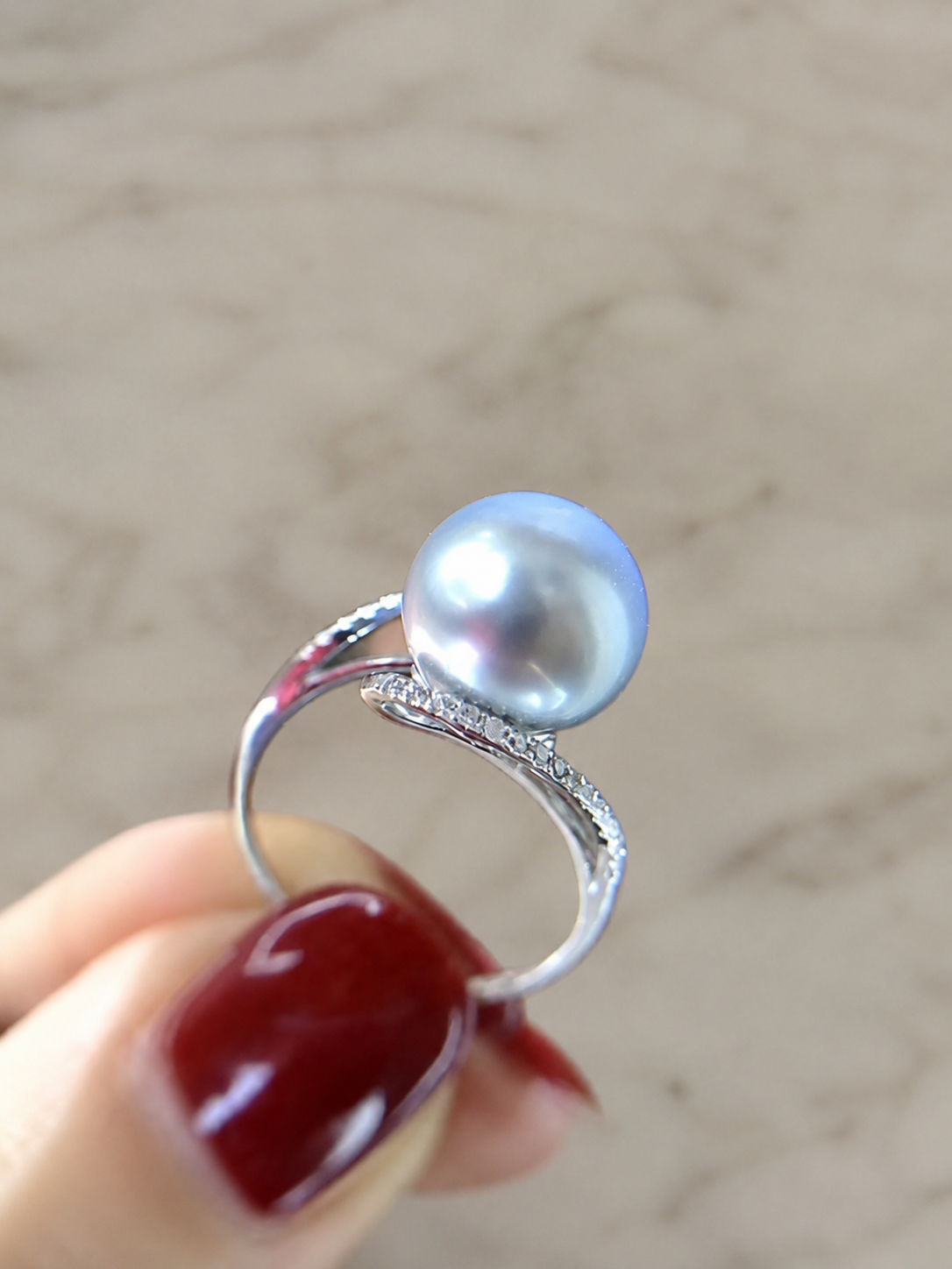 Cultured Pearl Adjustable Pavé Ring
