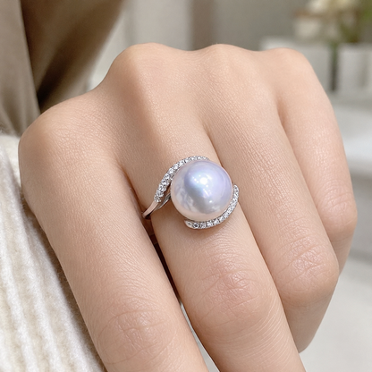 Cultured Pearl Adjustable Pavé Ring