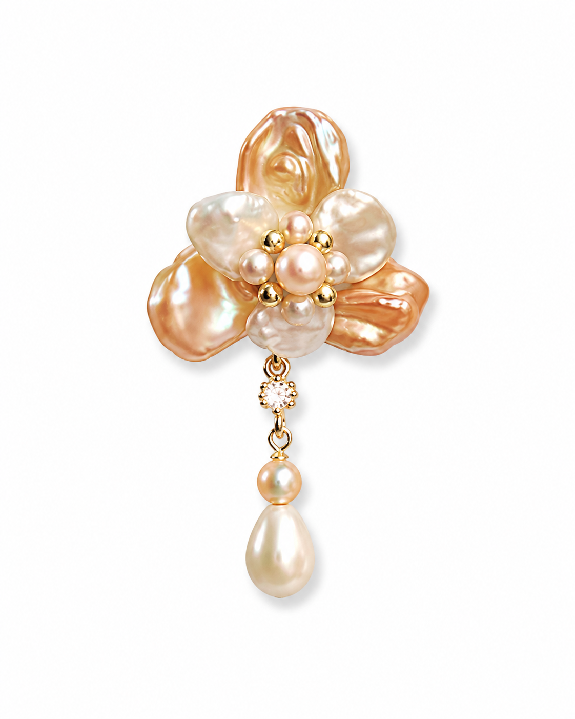 Women’s Baroque Pearl Earrings with Floral Design