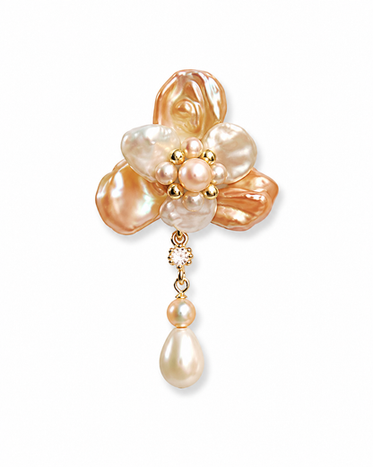 Women’s Baroque Pearl Earrings with Floral Design