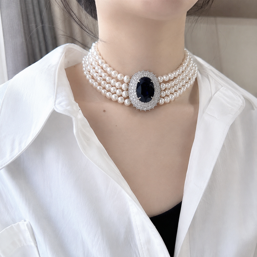 Nocturne Blue Multi-Strand Pearl Choker