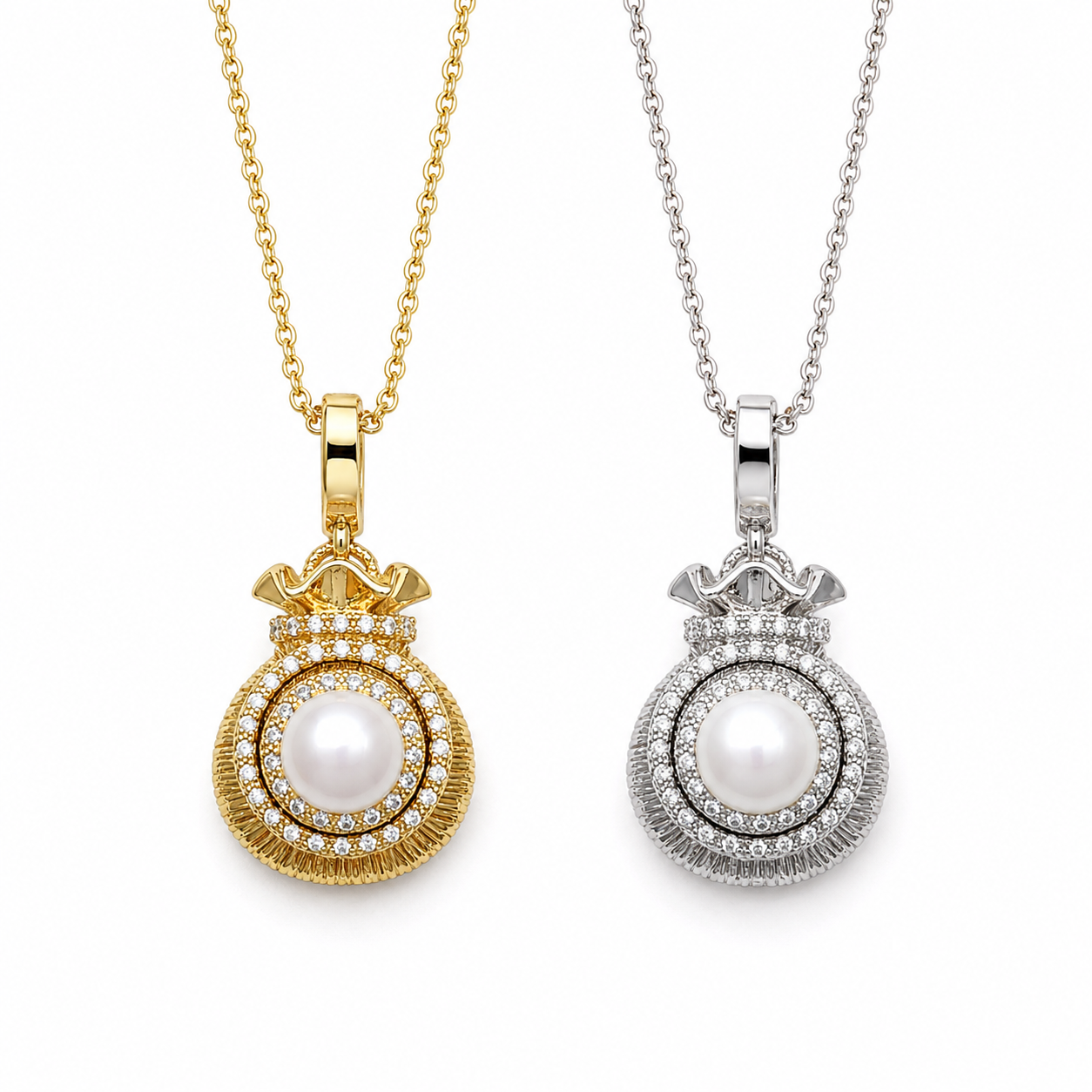 Perlenkette Damen mit Süßwasserperle & Zirkonia – gold- oder silberfarben