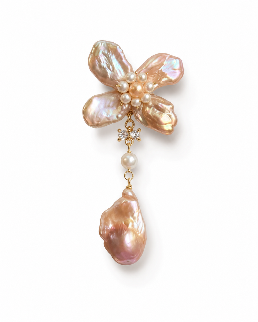 Women’s Baroque Pearl Flower Earrings with Drop Pearls