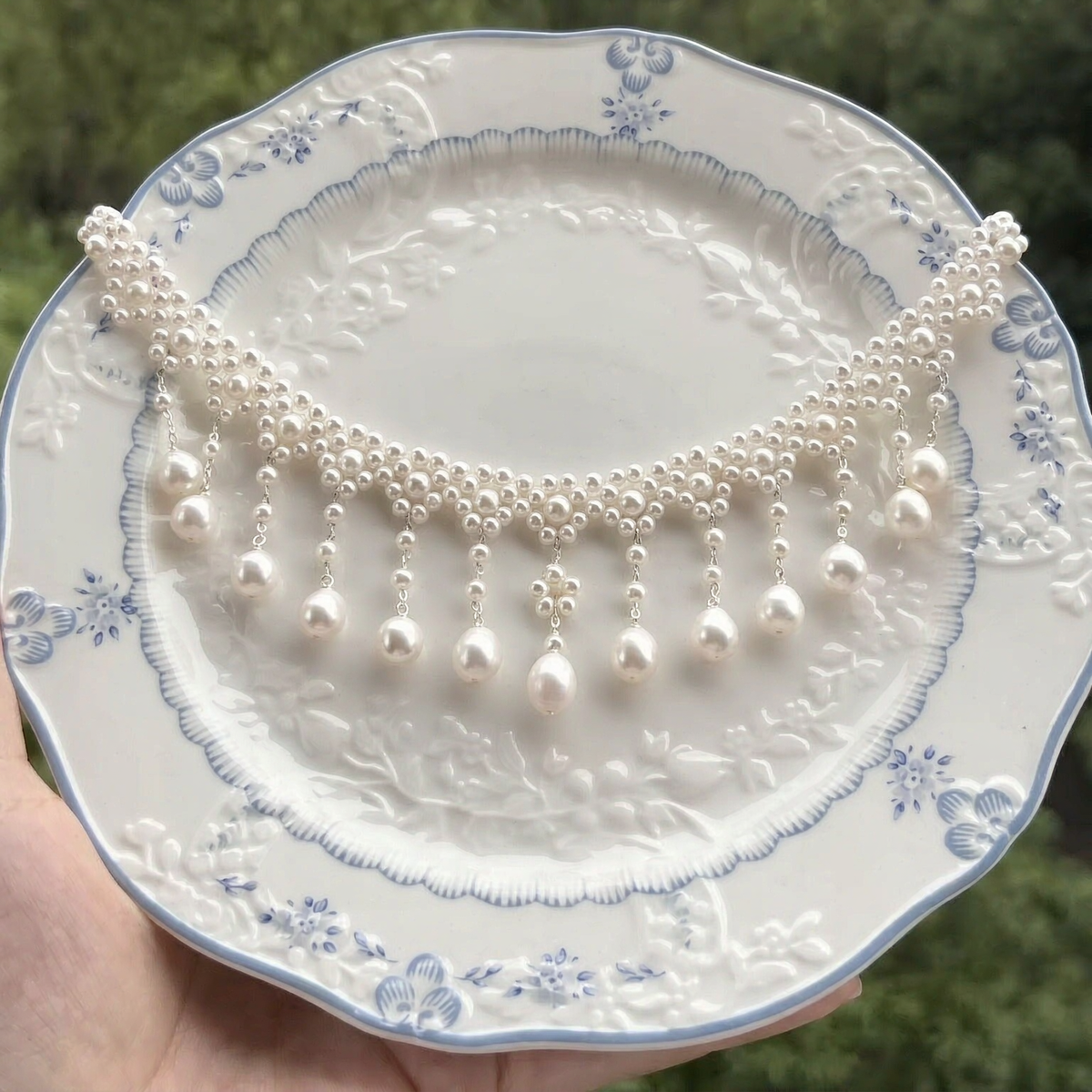 Cascading Pearl Lace Necklace