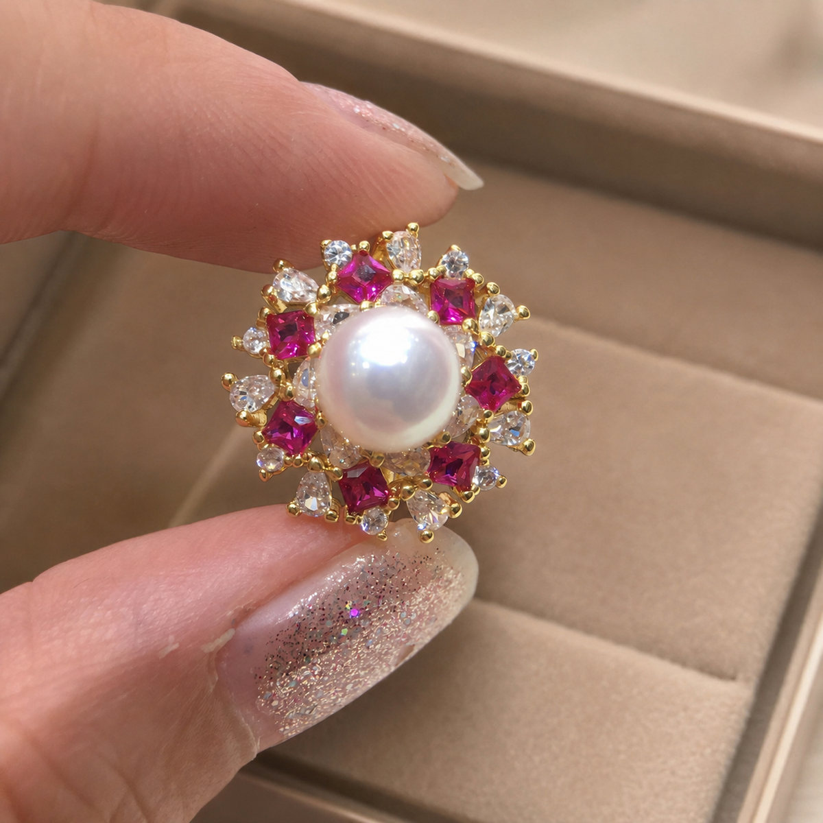 Iridescent Freshwater Pearl Halo Ring