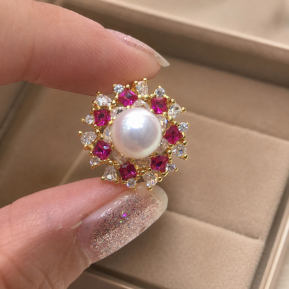 Iridescent Freshwater Pearl Halo Ring