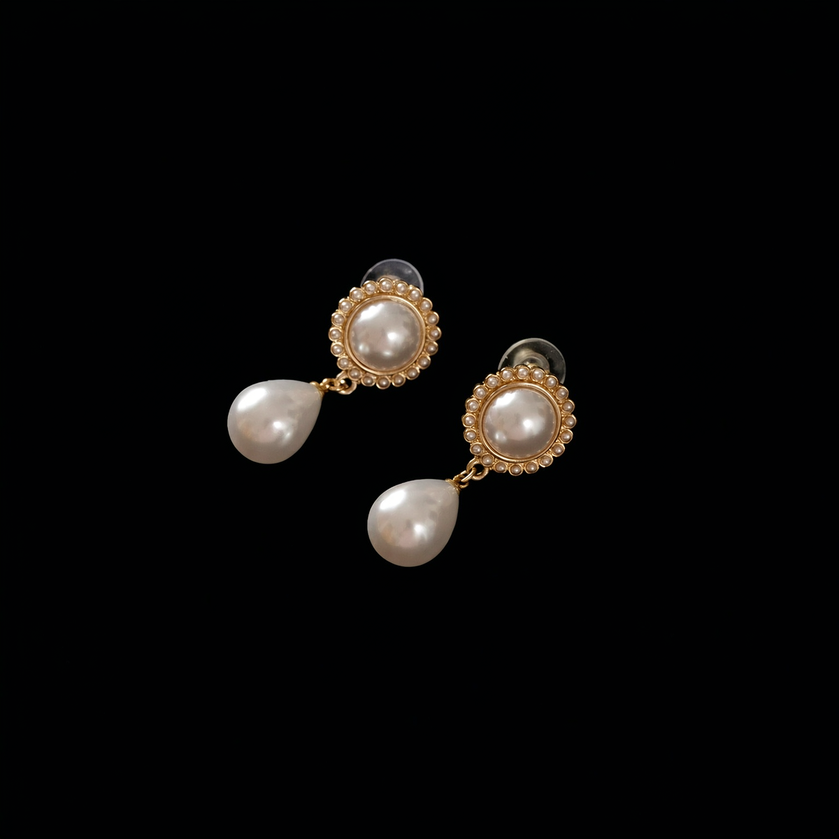 Additional view of teardrop halo high-lustre freshwater pearl earrings for wedding guest looks