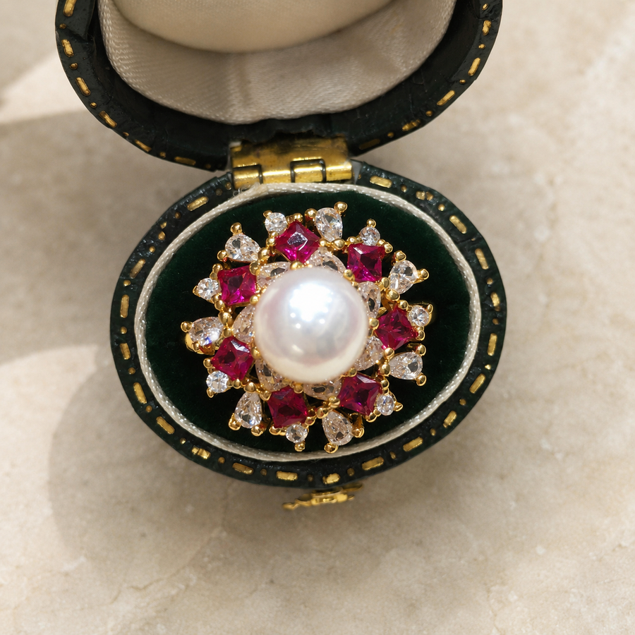 Iridescent Freshwater Pearl Halo Ring