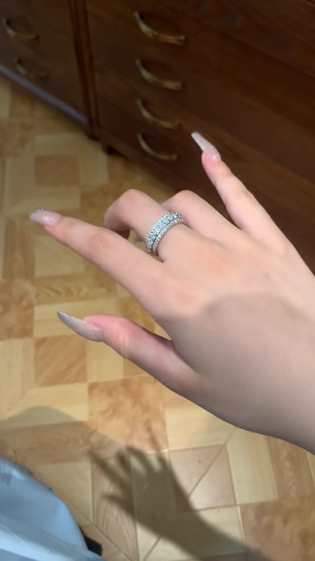 Front view of Ciel lab-grown diamond wide pavé ring for weddings