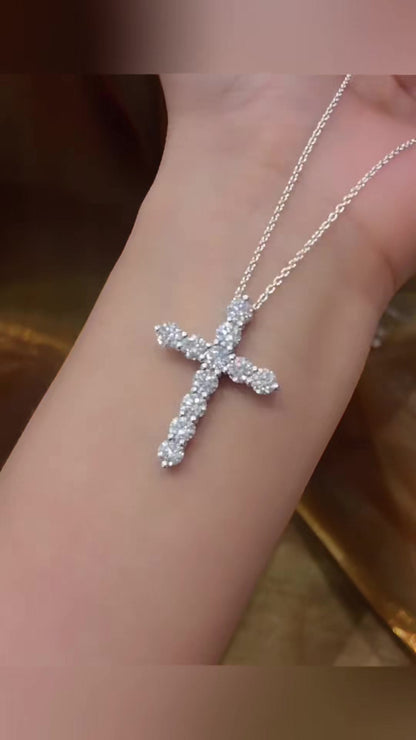 Close-up of lab-grown diamond cross pendant necklace for baptism gifts