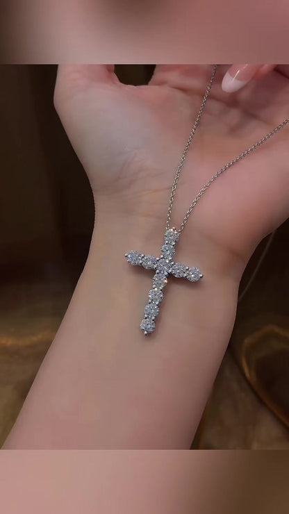 Front view of lab-grown diamond cross pendant necklace for baptism gifts