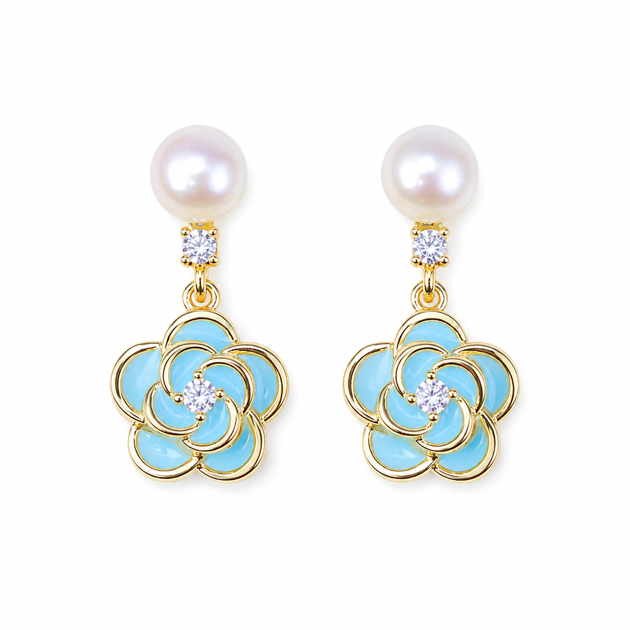 Azura Rosen-Ohrringe aus 14K Gold mit Süßwasserperlen und Zirkonia