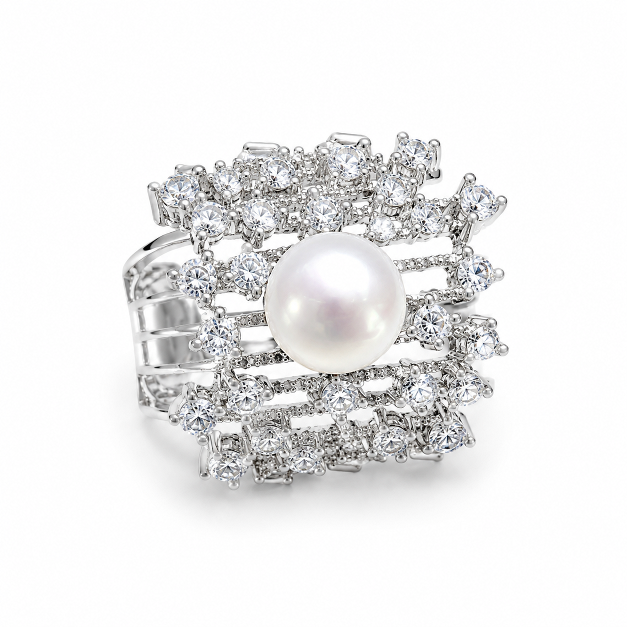 Halo Süßwasserperlen-Ring mit Zirkonia – 14K Gold oder 925 Sterlingsilber