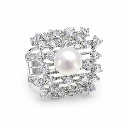 Halo Süßwasserperlen-Ring mit Zirkonia – 14K Gold oder 925 Sterlingsilber
