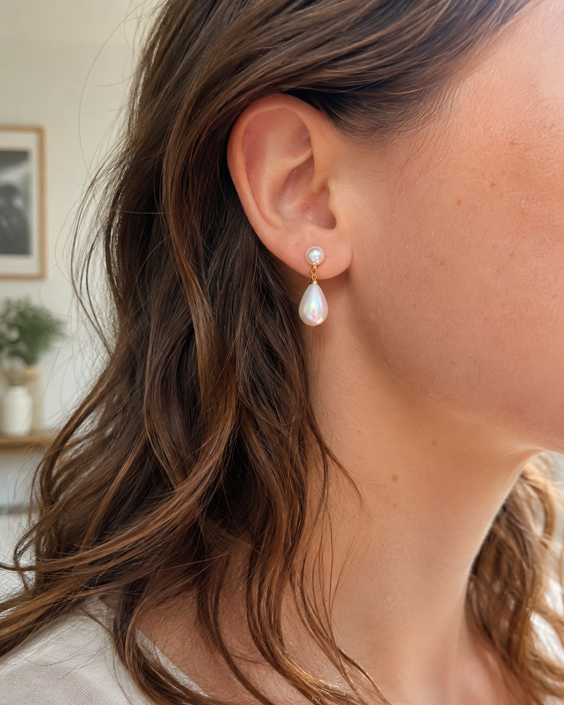 Iridescent Freshwater Pearl Teardrop Earrings