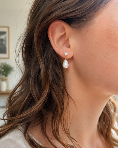 Iridescent Freshwater Pearl Teardrop Earrings