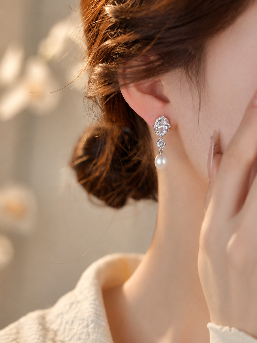 Iridescent Freshwater Pearl Drop Earrings