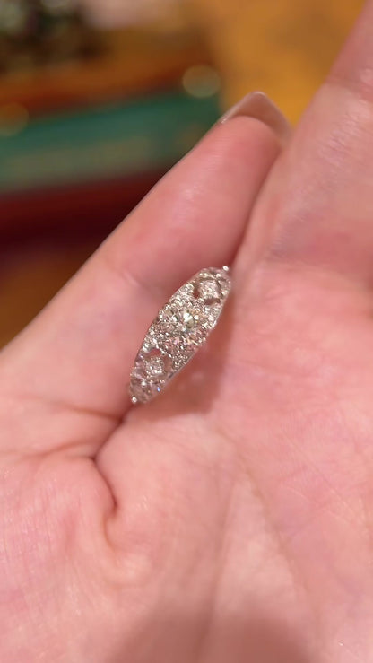 Close-up of lab-grown diamond lace statement ring for bridal showers