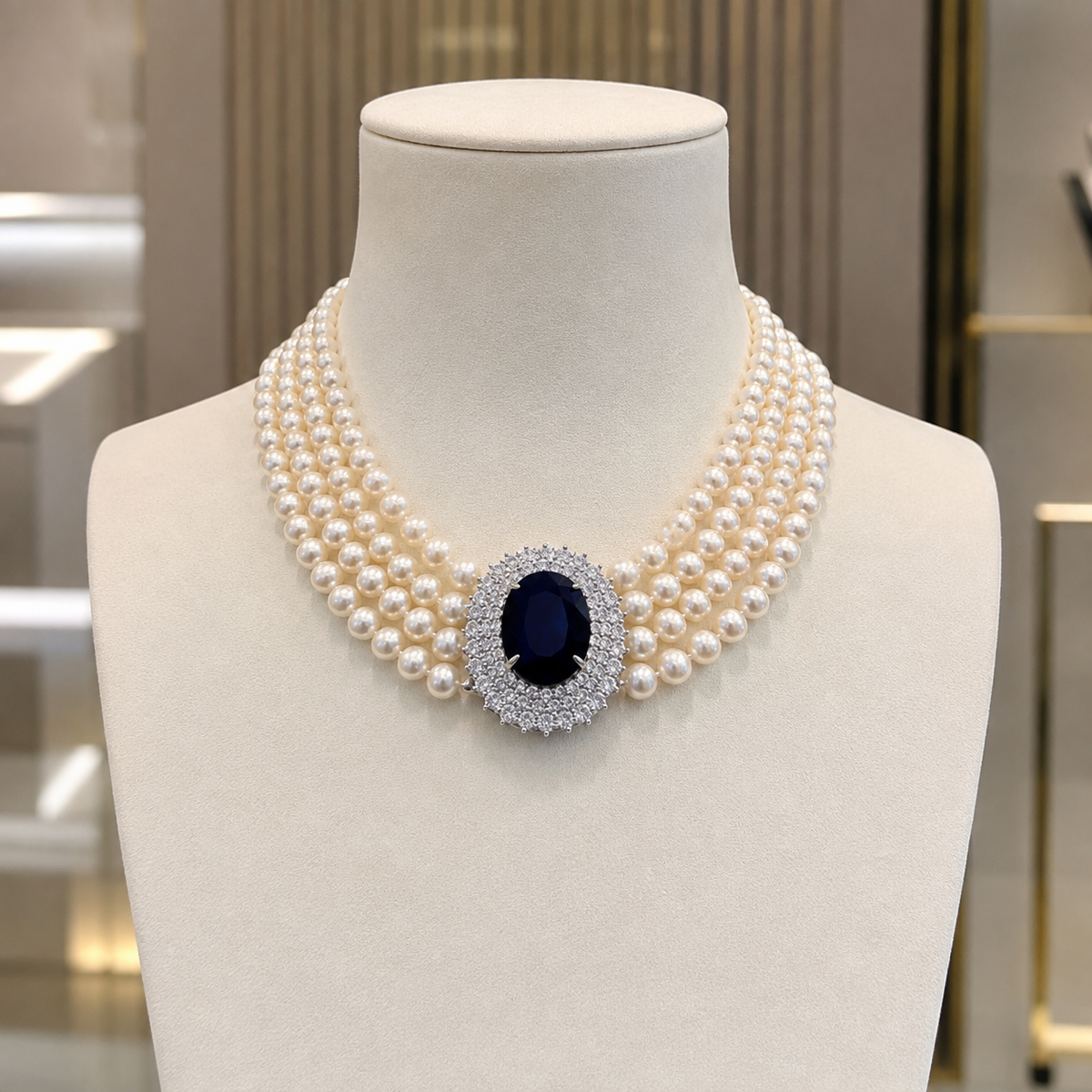 Nocturne Blue Multi-Strand Pearl Choker