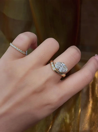 Close-up of lab-grown diamond oval vintage engagement ring for old-money proposals
