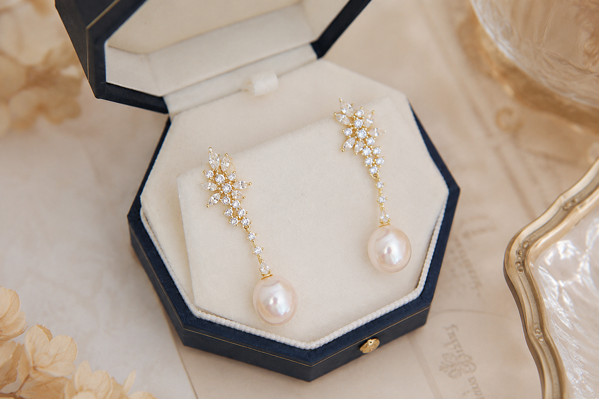 Iridescent Freshwater Pearl Floral Drop Earrings