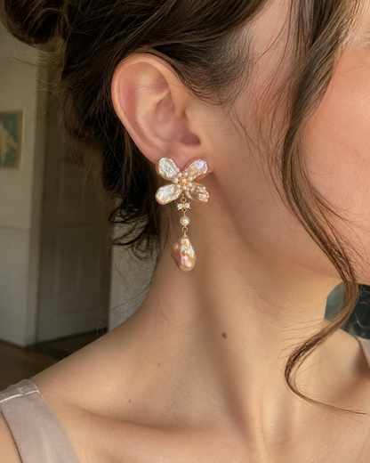 Women’s Baroque Pearl Flower Earrings with Drop Pearls