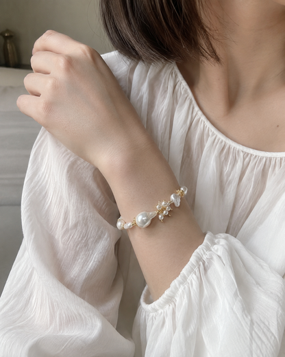 Barockperlen-Armband Damen mit Süßwasserperlen – goldfarbene Details