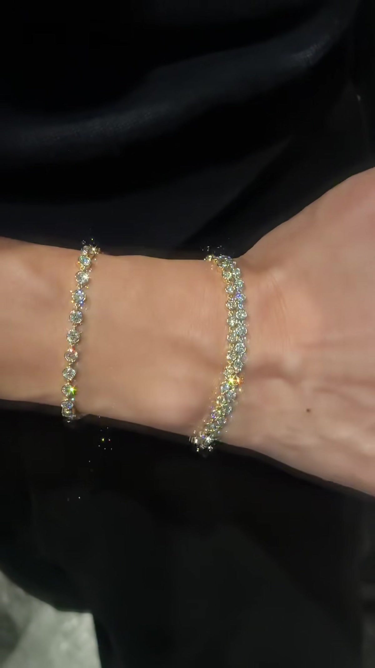 Front view of lab-grown diamond bubble tennis bracelet for wedding guest outfits