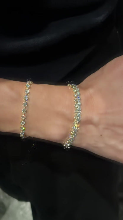 Front view of lab-grown diamond bubble tennis bracelet for wedding guest outfits
