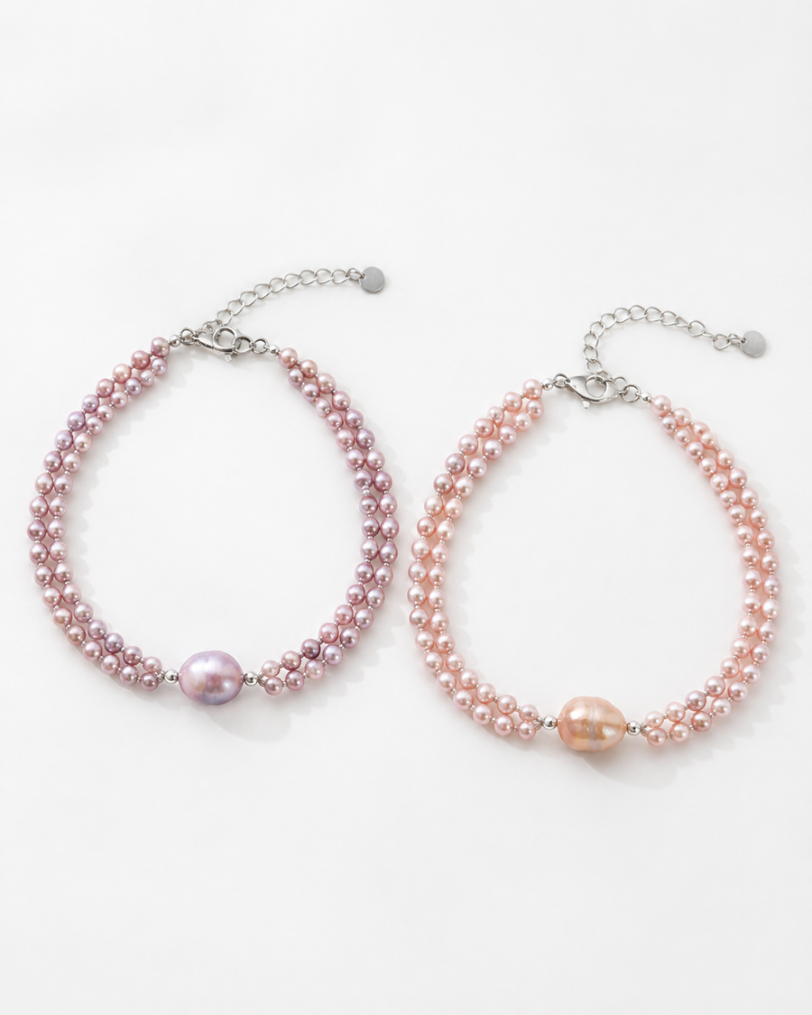Rosé Pearl Bracelet with Central Baroque Pearl