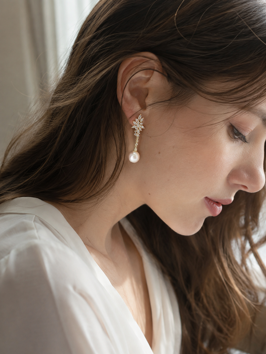 Iridescent Freshwater Pearl Floral Drop Earrings