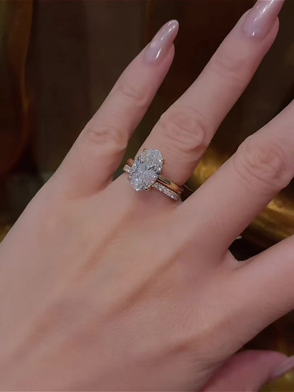 Front view of lab-grown diamond oval stacking engagement ring for engagement proposals