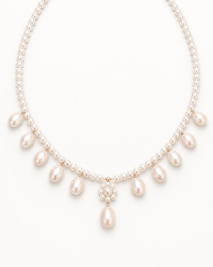 Belle 9mm Freshwater Pearl Drop Accent Necklace in Sterling Silver