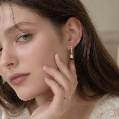 Lumière Süßwasserperlen-Ohrringe aus 14K Gold mit Zirkonia