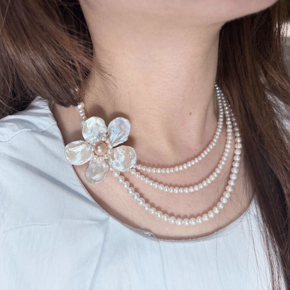 Alternate view of Grand Fleur Multi-Strand Pearl Necklace, a natural freshwater baroque pearl necklace for editorial bridal looks