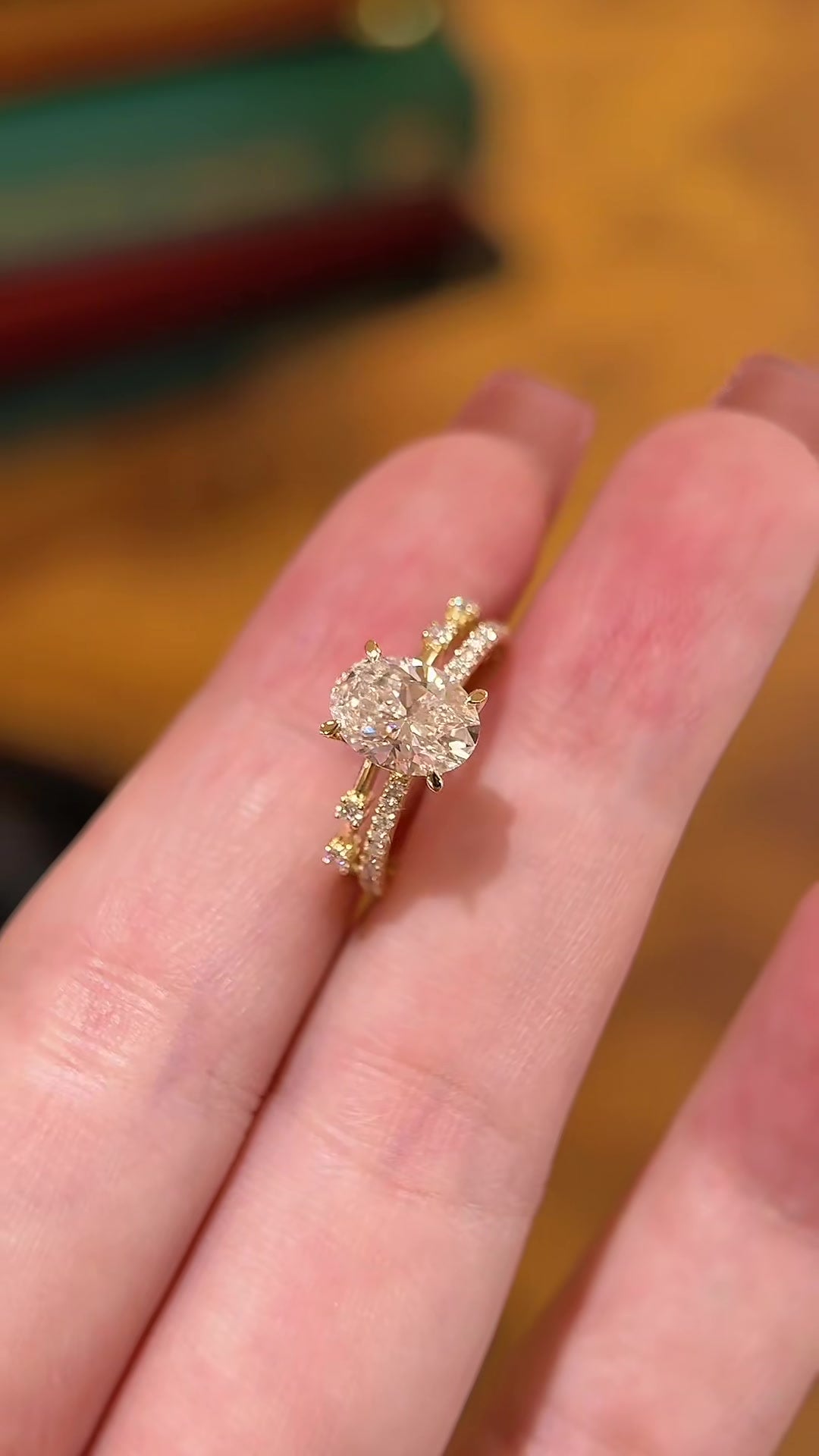 Close-up of lab-grown diamond bridal engagement ring set for wedding ceremonies