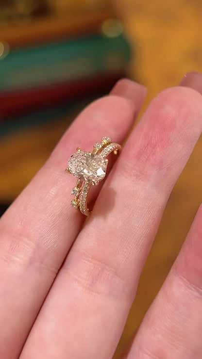 Front view of lab-grown diamond bridal engagement ring set for wedding ceremonies