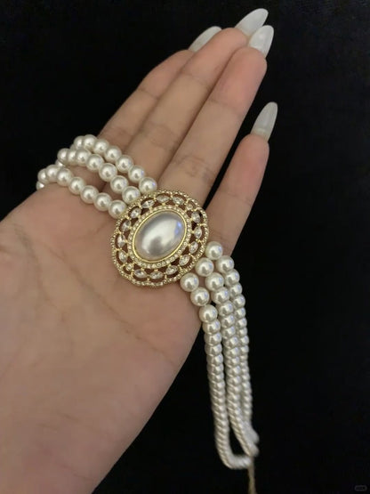 Front view of multi-strand high-lustre freshwater pearl bracelet for bridal styling