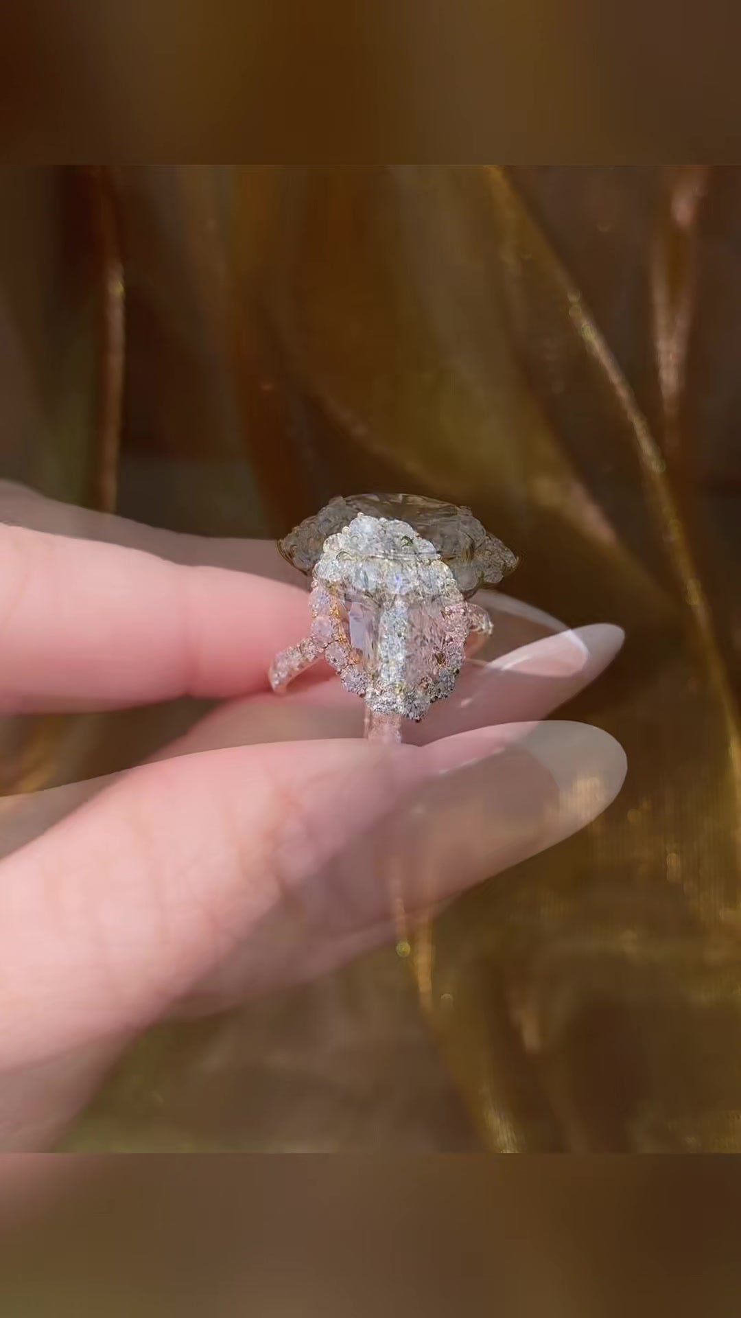 Front view of lab-grown diamond sunflower halo engagement ring for garden proposals