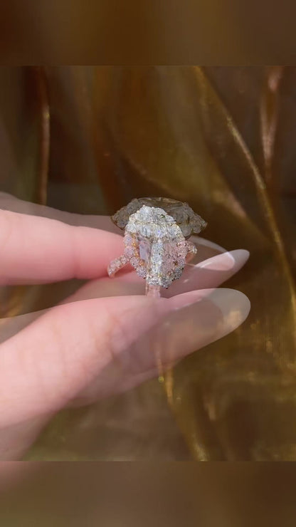 Front view of lab-grown diamond sunflower halo engagement ring for garden proposals
