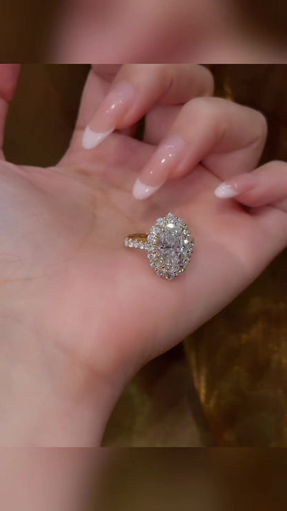Styled view of lab-grown diamond sunflower halo engagement ring for garden proposals