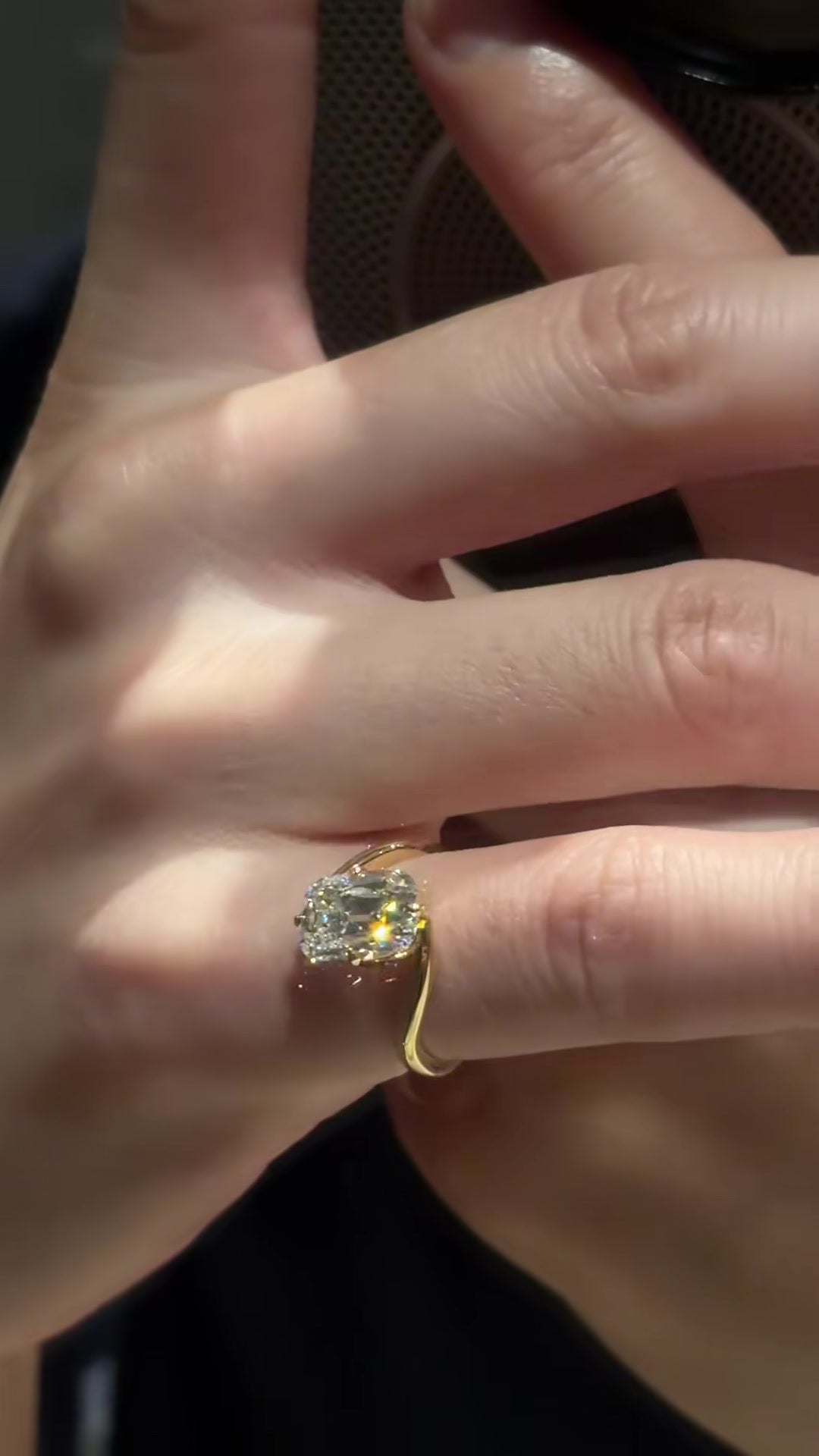 Front view of lab-grown diamond old mine cushion engagement ring for vintage-inspired proposals